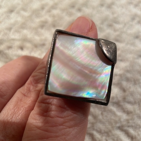 Jewelry - SS Square Pink Mother of Pearl Opalescent Natural Stone